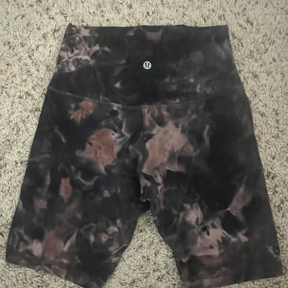 lululemon athletica Black, Pink, and Purple Tie-Dye High-Rise Bike Shorts